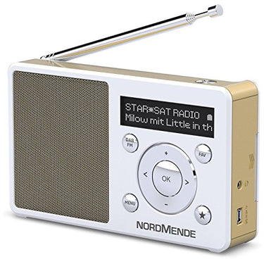 TechniSat Transita 100 tragbares DAB+ Radio (DAB+, UKW, FM, Lautsprecher, Kopfhörer-Anschluss, Favoritenspeicher, OLED-Display, Akku, klein, tragbar) gold-weiß im Sale